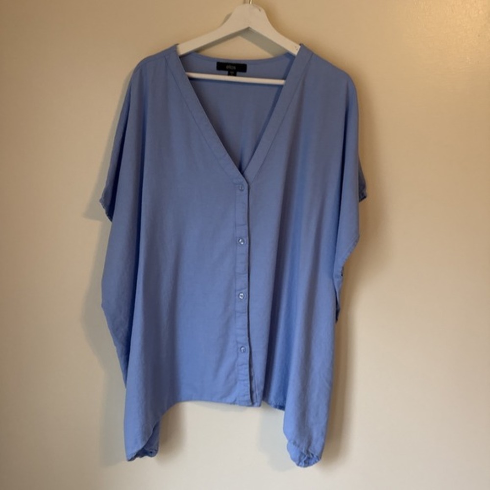 Ellos Tunic Top Size L Blue Oversized Linen Lagenlook Lagom Beachy‎ Boxy Preppy
